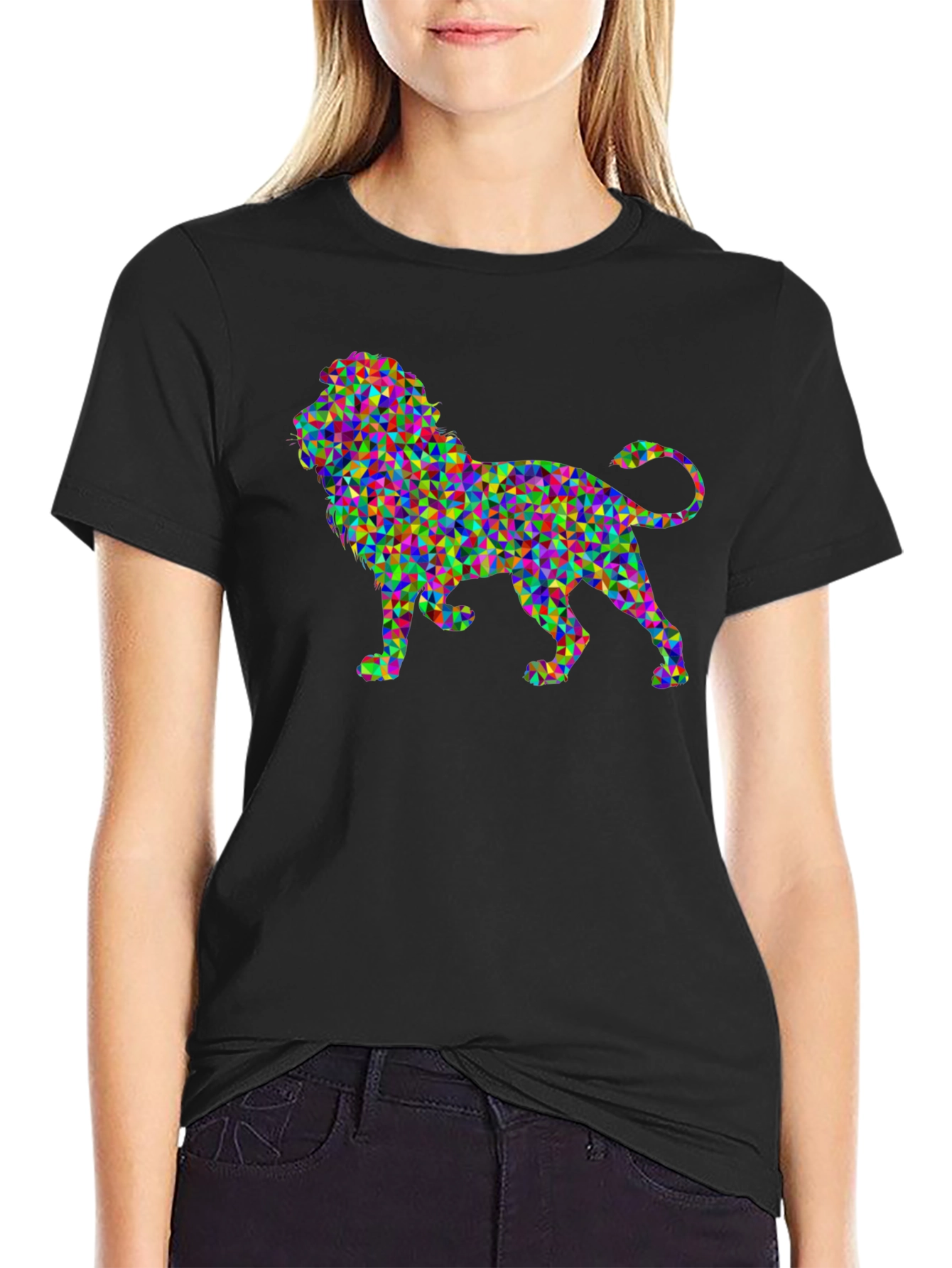 Geometric Lion Graphic Black T-Shirt