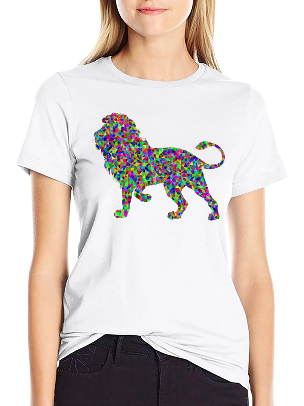 Geometric Lion Graphic Black T-Shirt