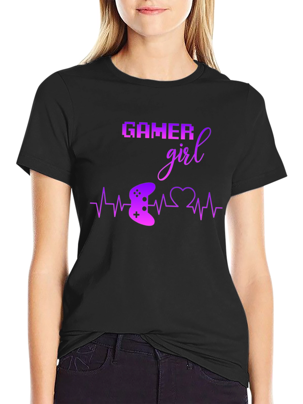 Gamer Girl Black T-Shirt - Gaming Heartbeat Tee