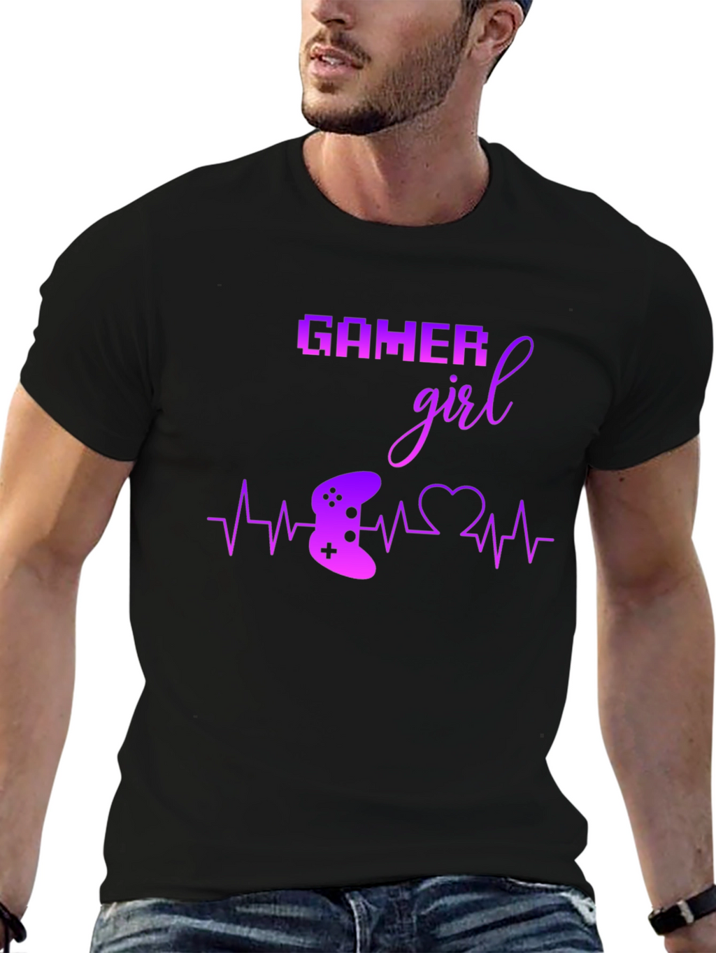 Gamer Girl Black T-Shirt - Gaming Heartbeat Tee