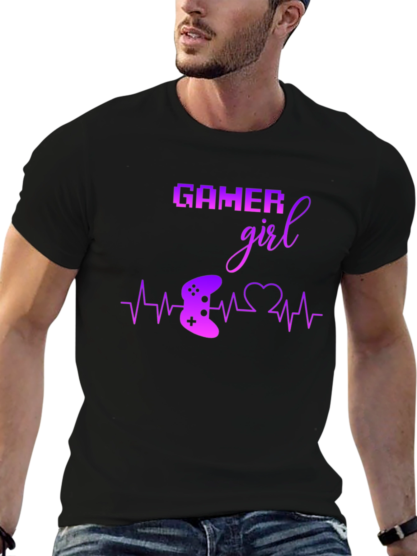 Gamer Girl Black T-Shirt - Gaming Heartbeat Tee