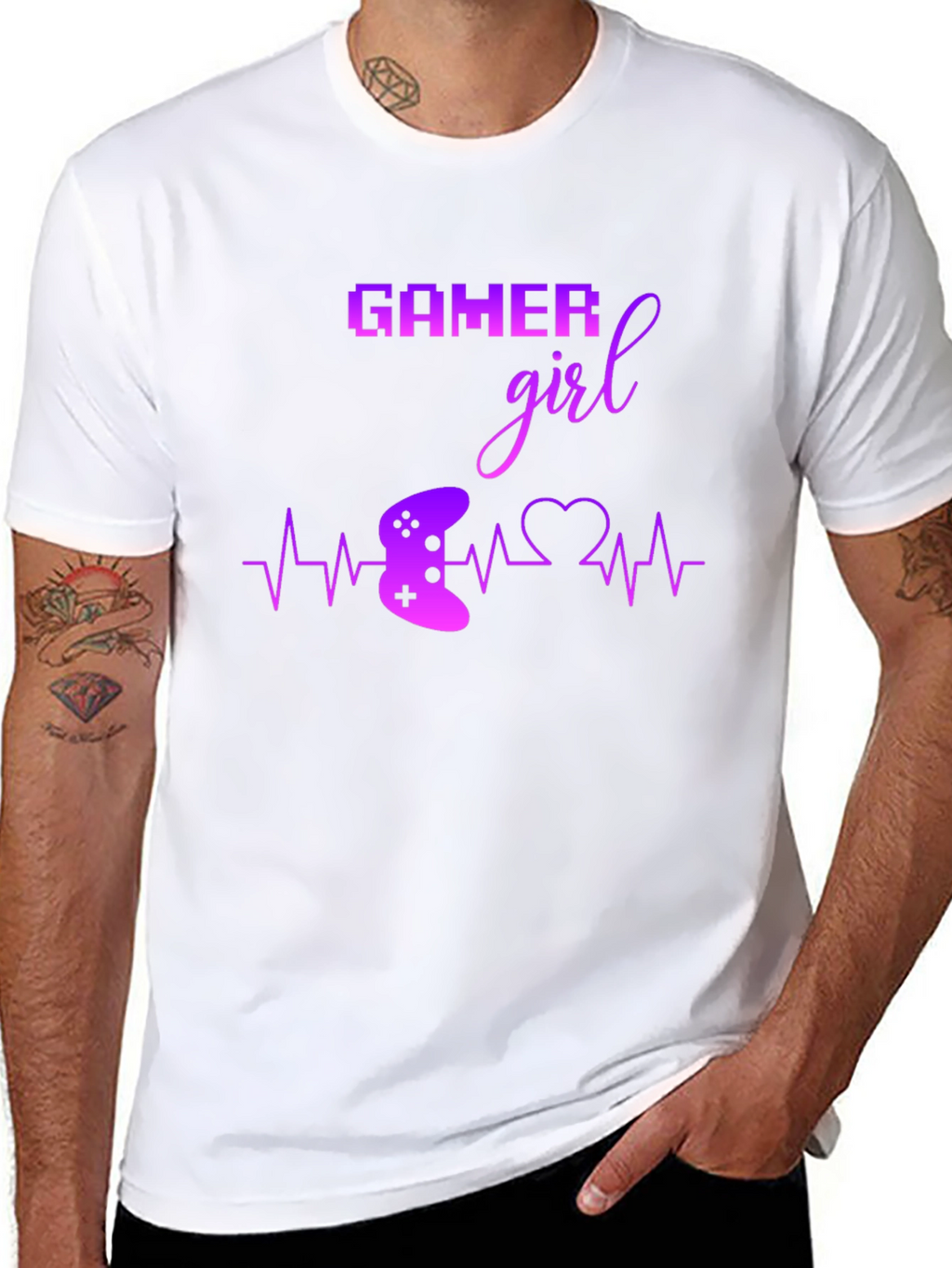 Gamer Girl Black T-Shirt - Gaming Heartbeat Tee