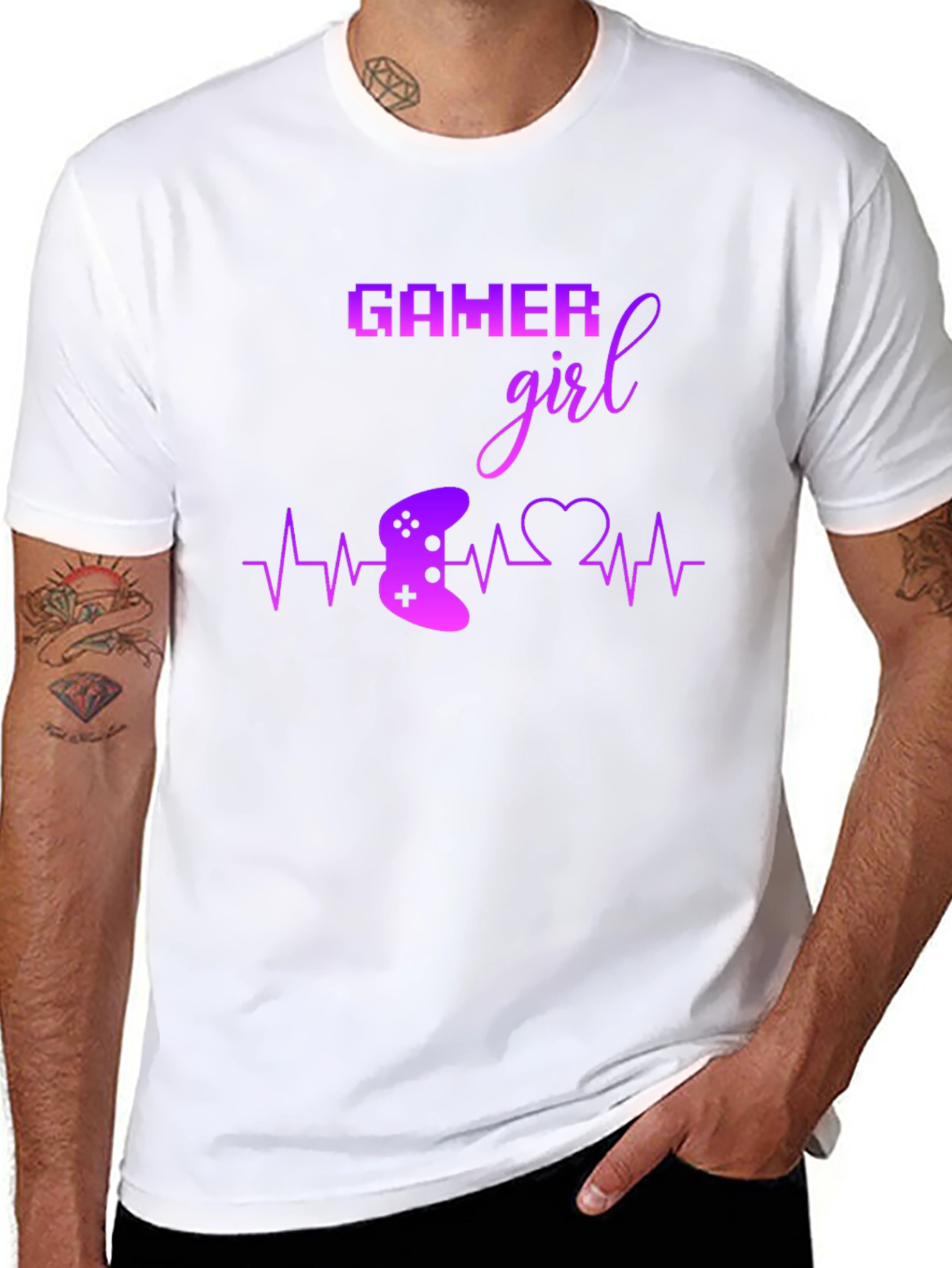 Gamer Girl Black T-Shirt - Gaming Heartbeat Tee