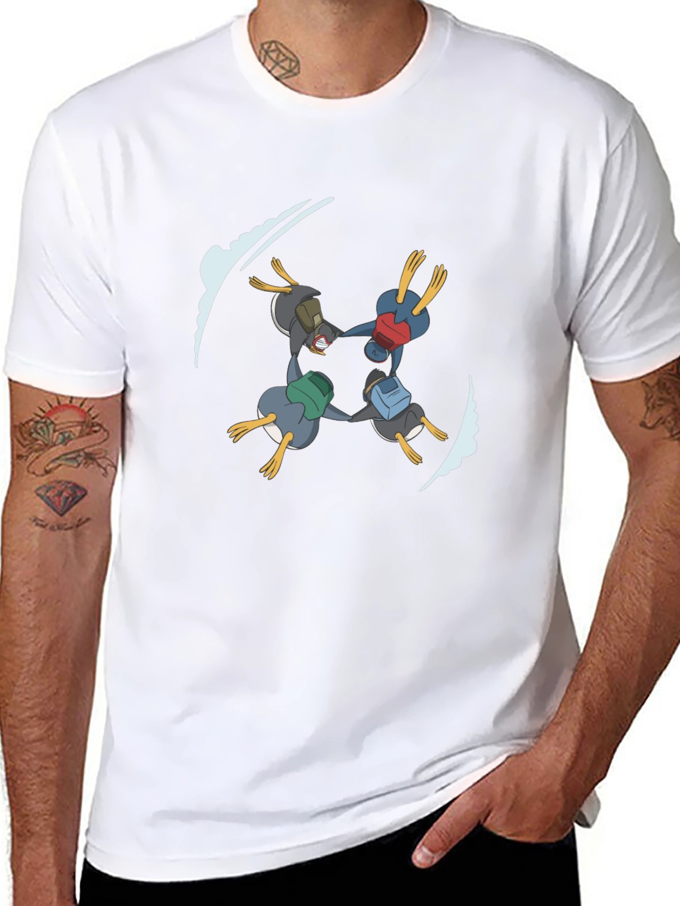 Penguin Skydive T-Shirt - Black Cotton Tee
