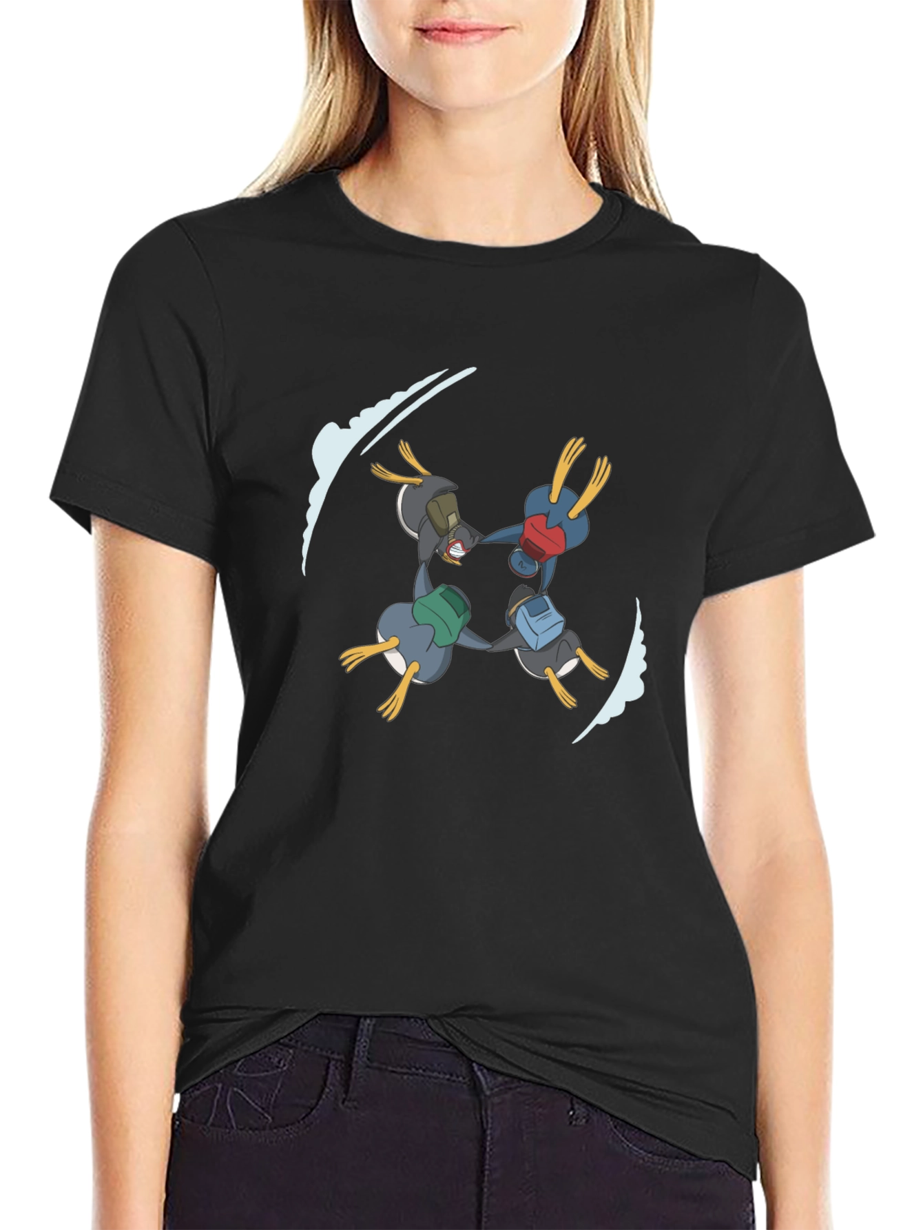 Penguin Skydive T-Shirt - Black Cotton Tee