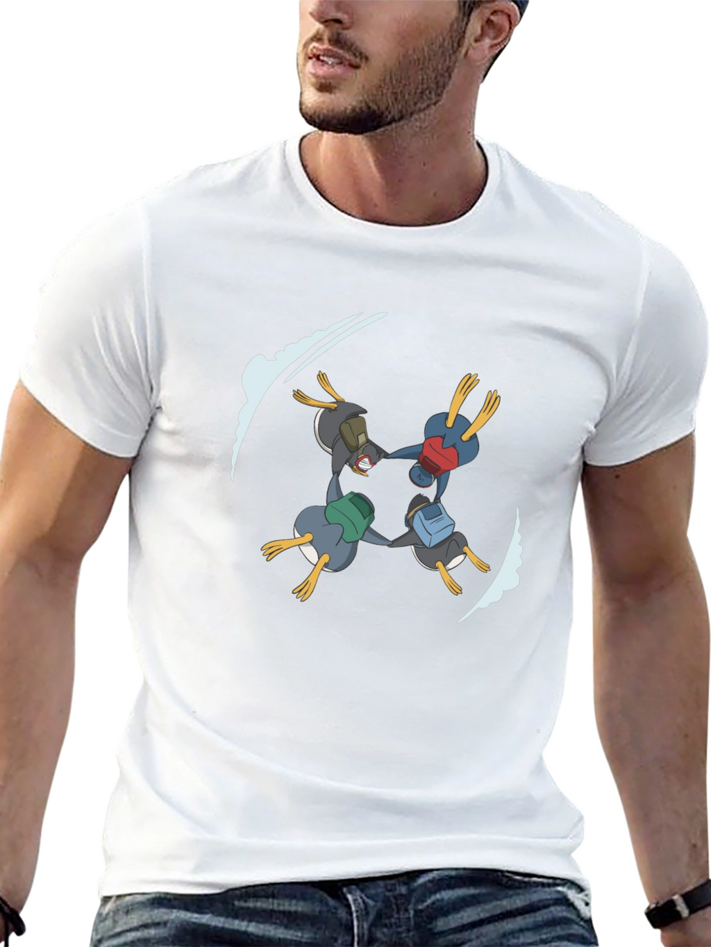 Penguin Skydive T-Shirt - Black Cotton Tee