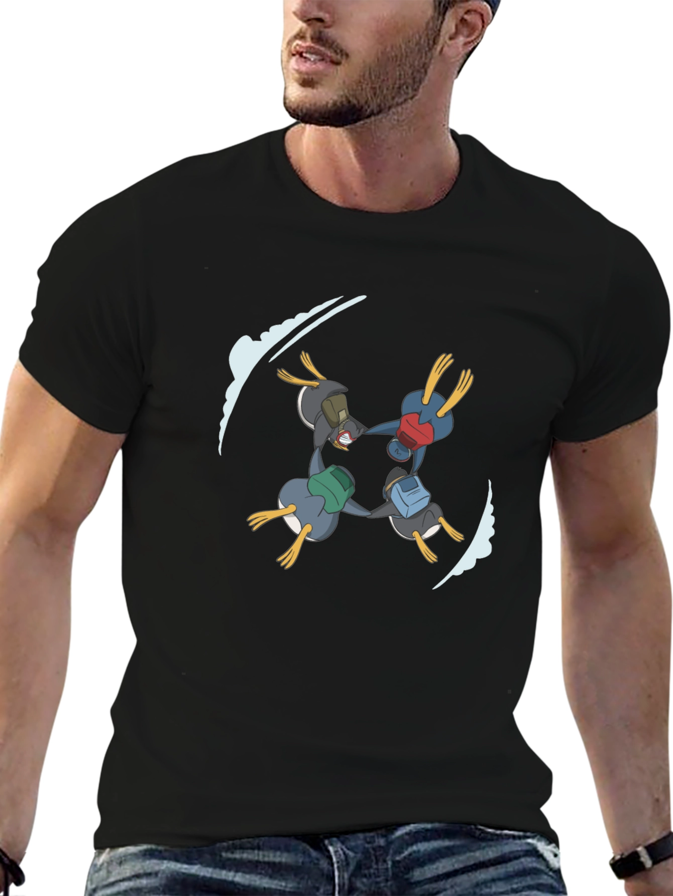 Penguin Skydive T-Shirt - Black Cotton Tee