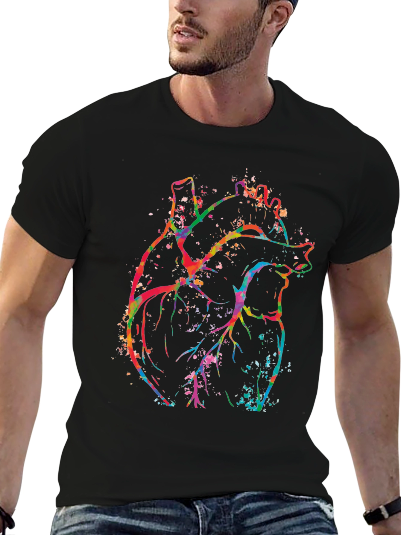Vibrant Heart Graphic Black T-Shirt