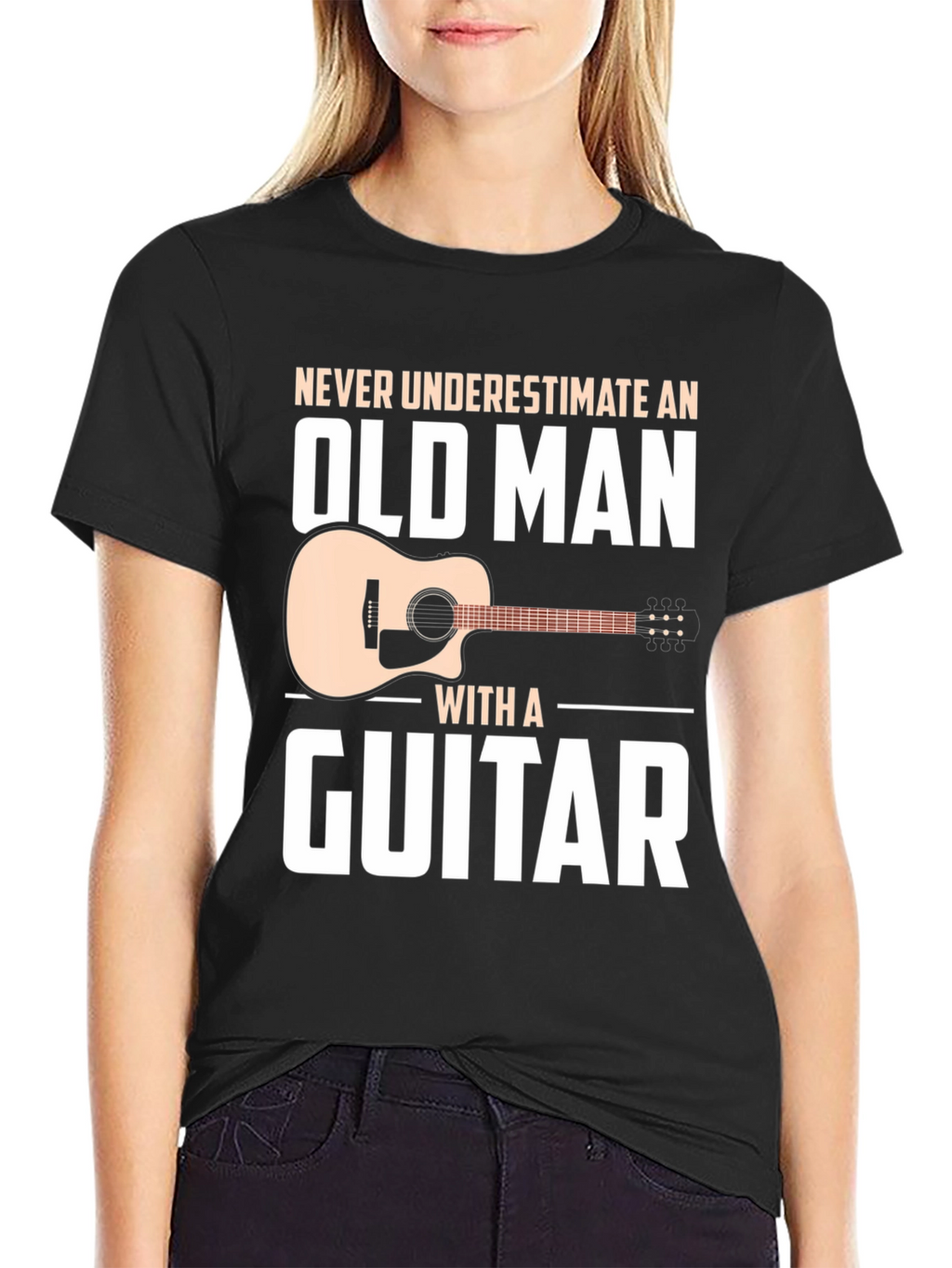 Never Underestimate Old Man Guitar Black T-Shirt