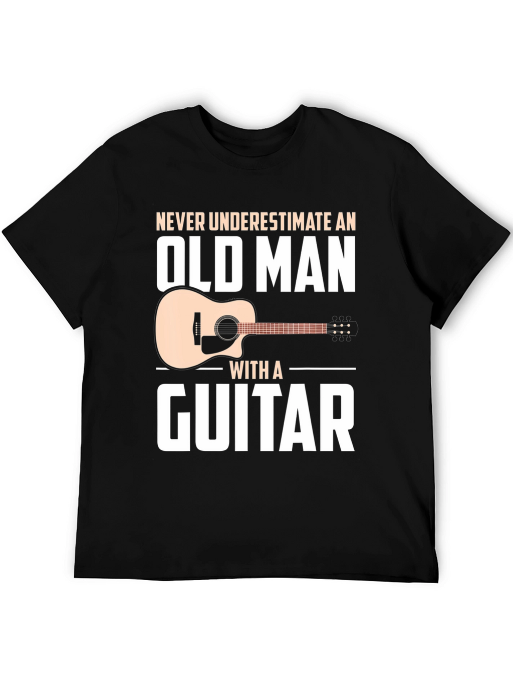 Never Underestimate Old Man Guitar Black T-Shirt