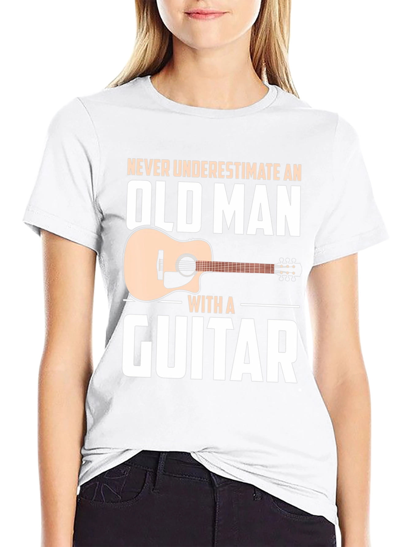 Never Underestimate Old Man Guitar Black T-Shirt