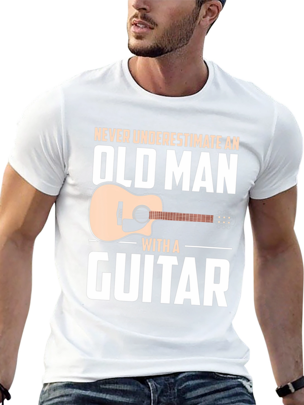 Never Underestimate Old Man Guitar Black T-Shirt