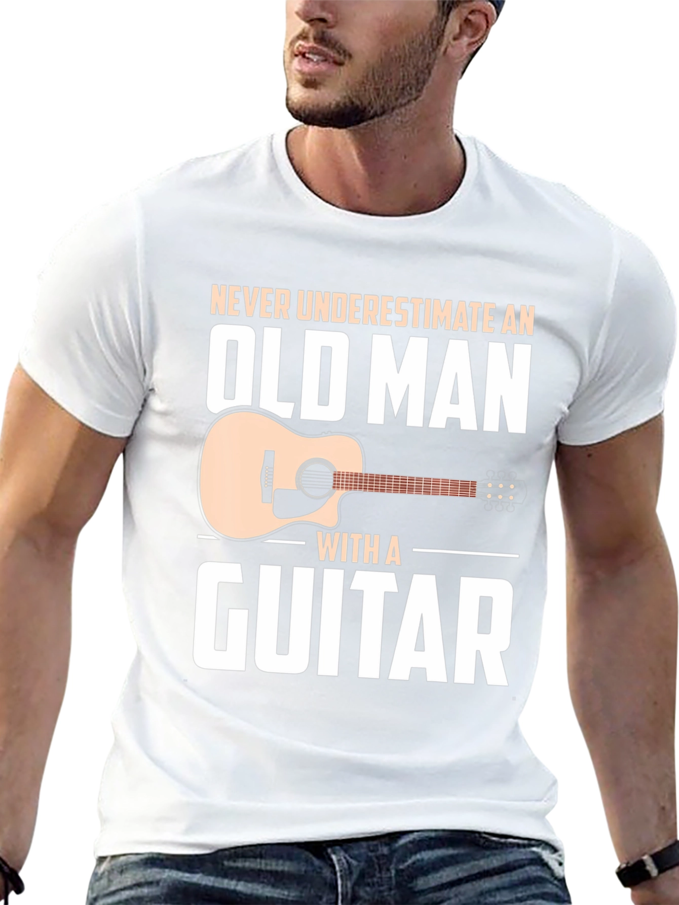 Never Underestimate Old Man Guitar Black T-Shirt