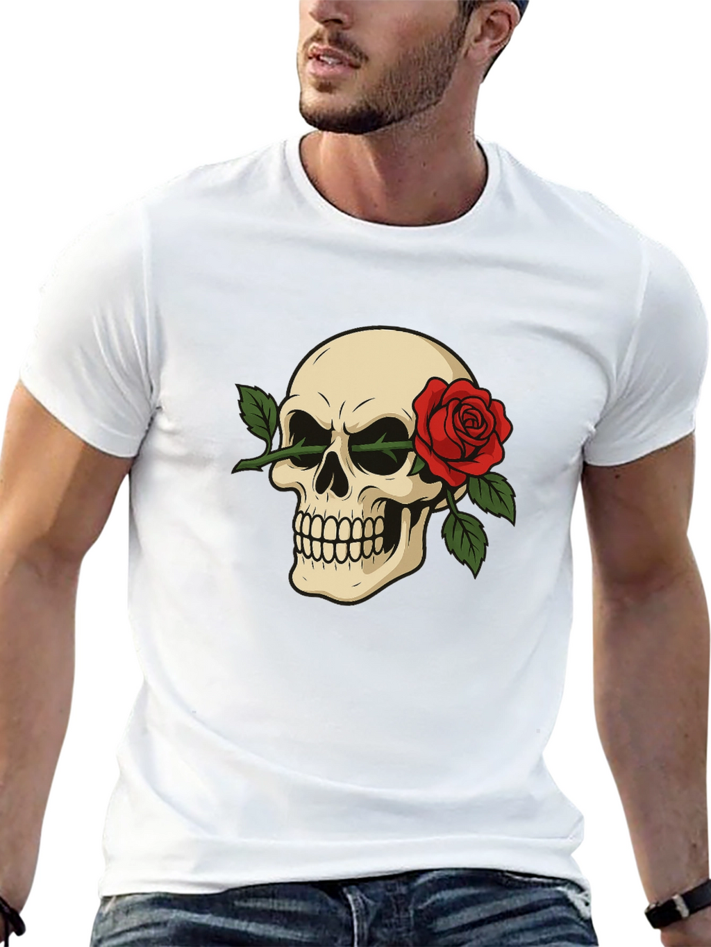 Skull & Rose Graphic Tee - Edgy Style