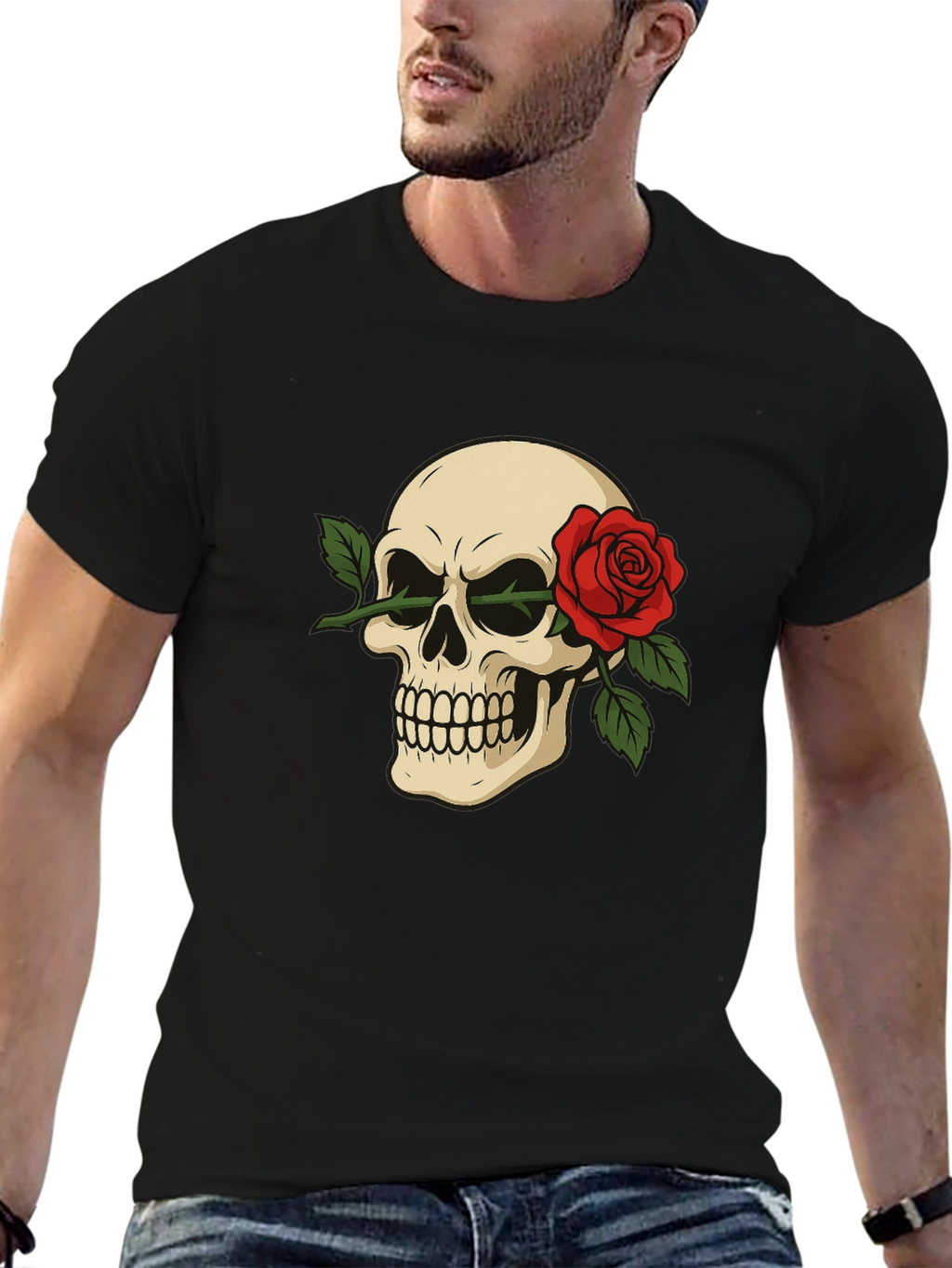Skull & Rose Graphic Tee - Edgy Style