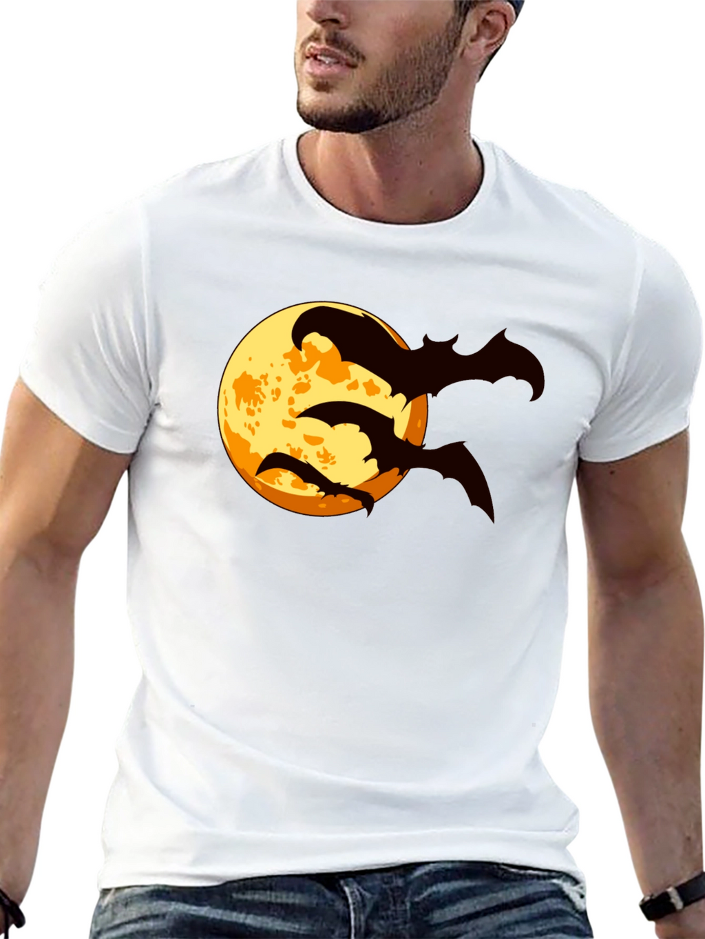 Halloween Bat Moon Graphic T-Shirt