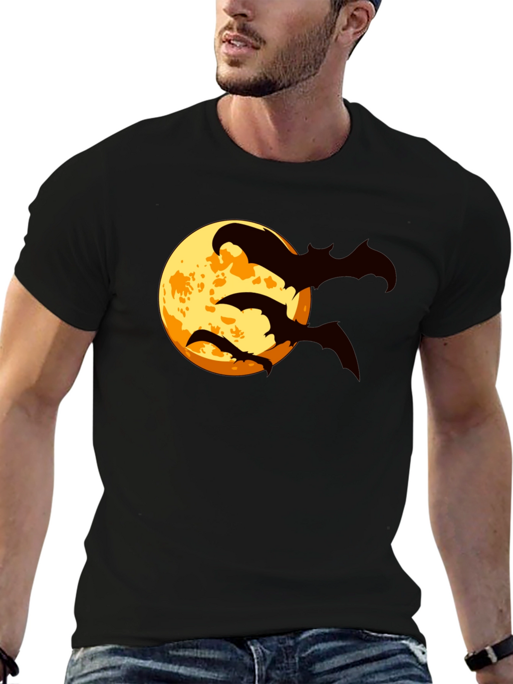 Halloween Bat Moon Graphic T-Shirt