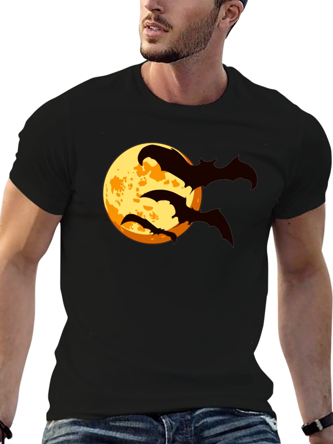 Halloween Bat Moon Graphic T-Shirt