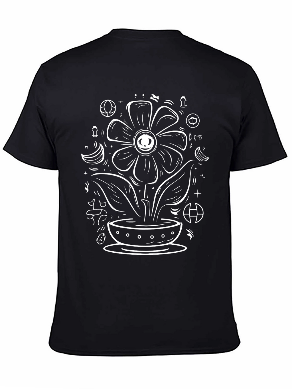 Black Graphic Tee - Floral Eye Design