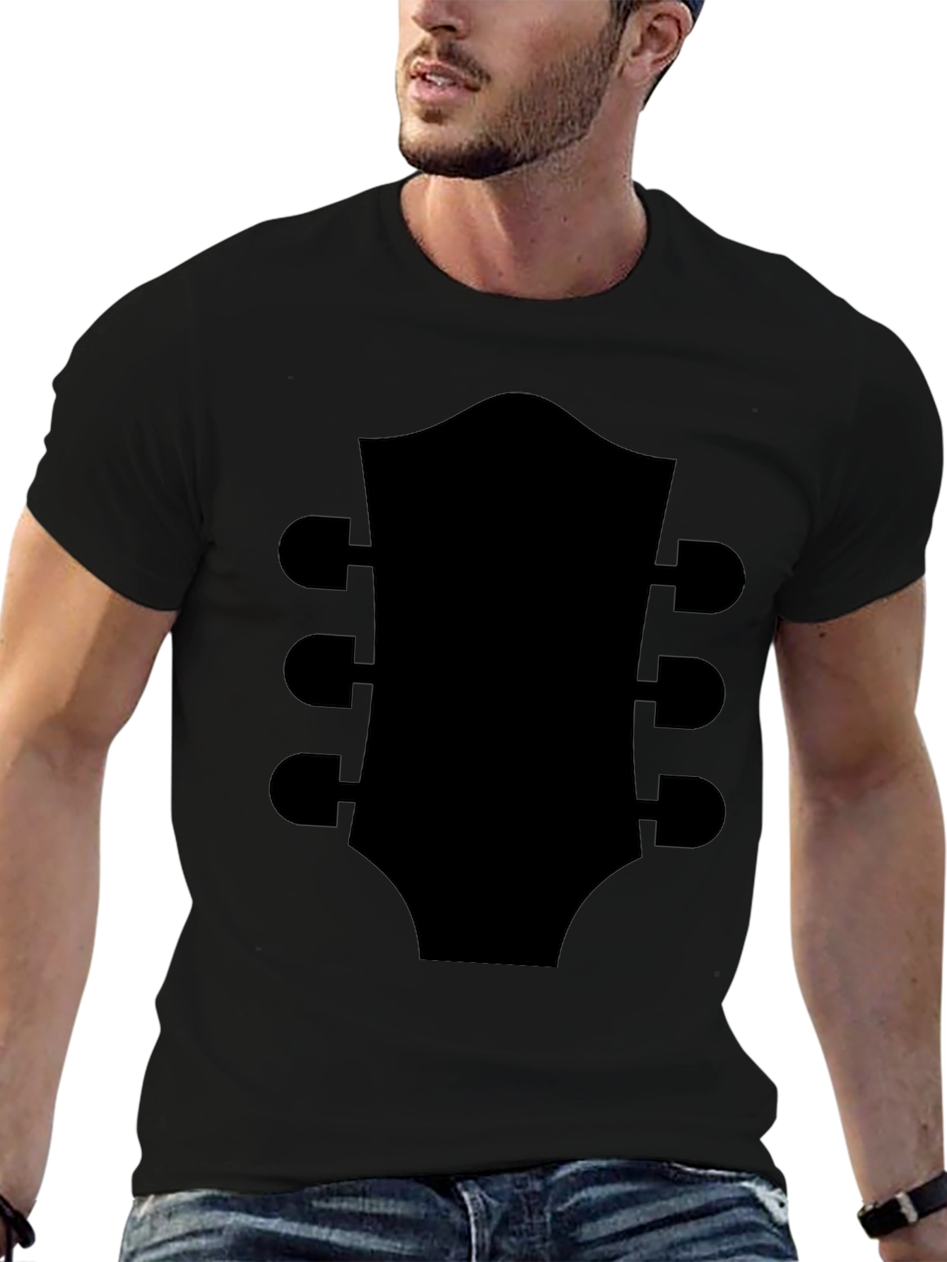 Guitar Headstock Graphic Tee - Musicians Black T-Shirt