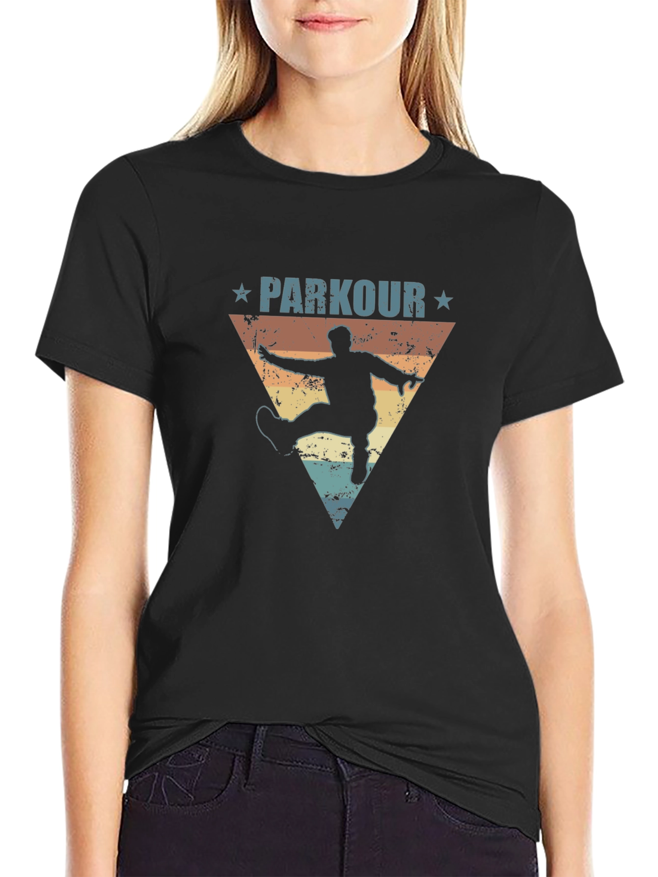 Parkour Retro Graphic Tee - Athletic Black T-Shirt
