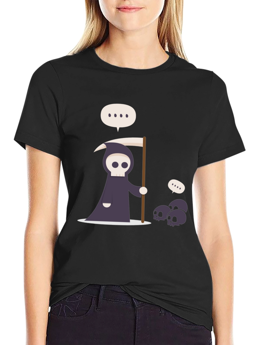 Cartoon Grim Reaper Black T-Shirt