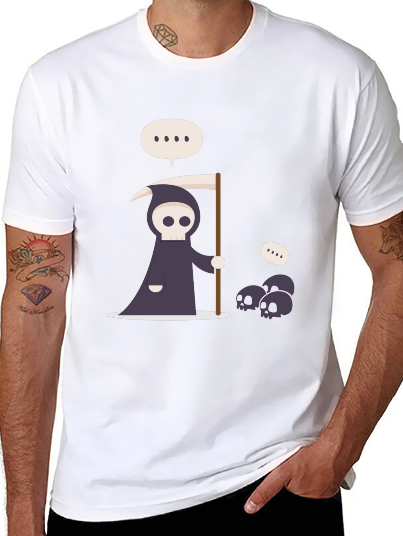 Cartoon Grim Reaper Black T-Shirt