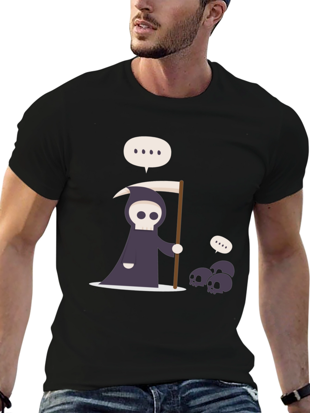 Cartoon Grim Reaper Black T-Shirt