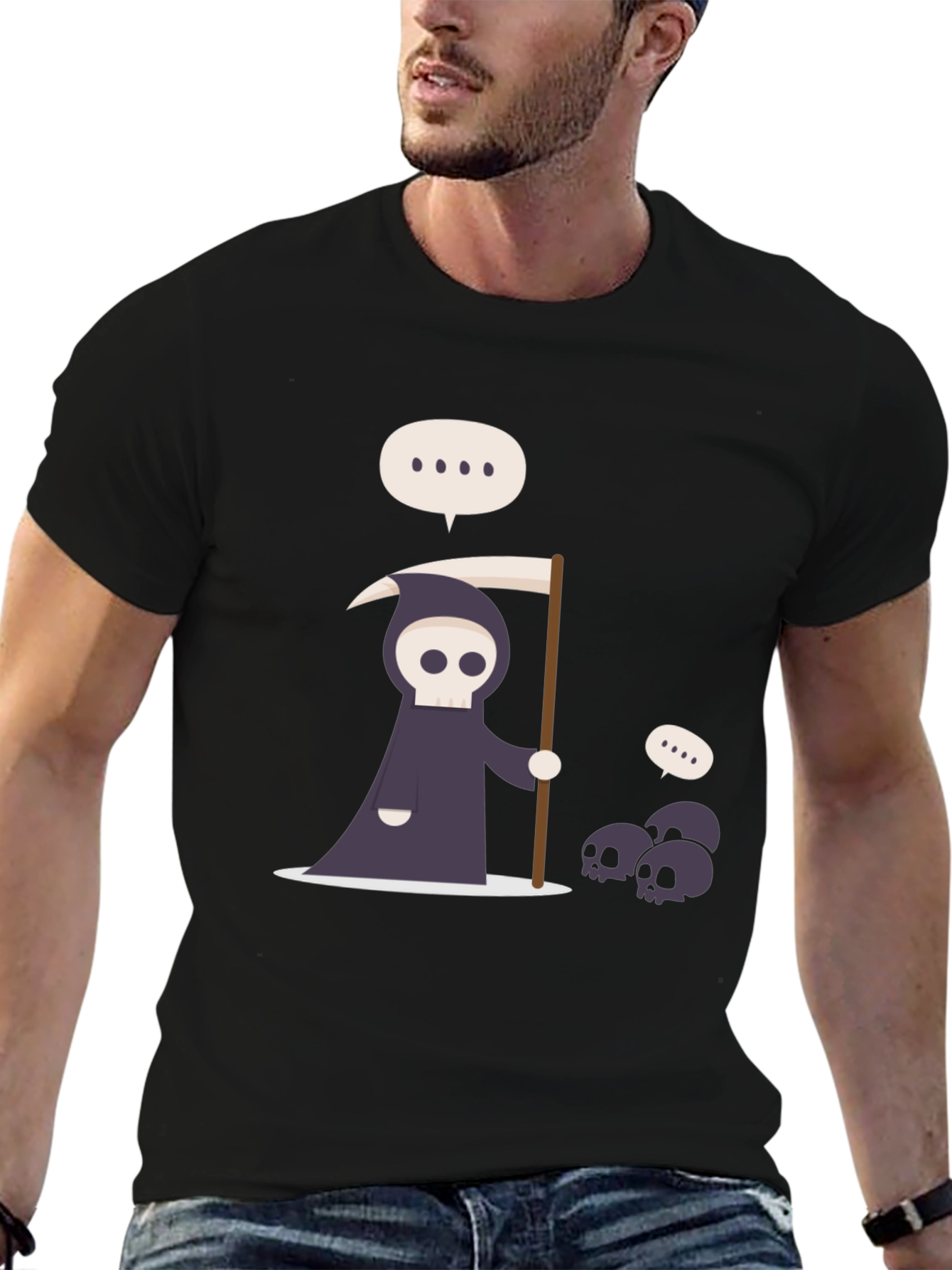 Cartoon Grim Reaper Black T-Shirt