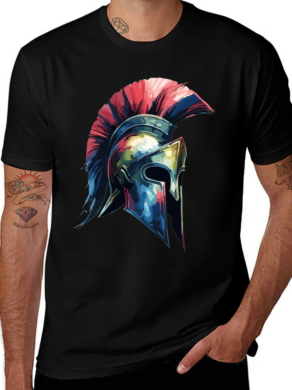 Spartan Helmet Graphic Tee - Black Cotton Blend