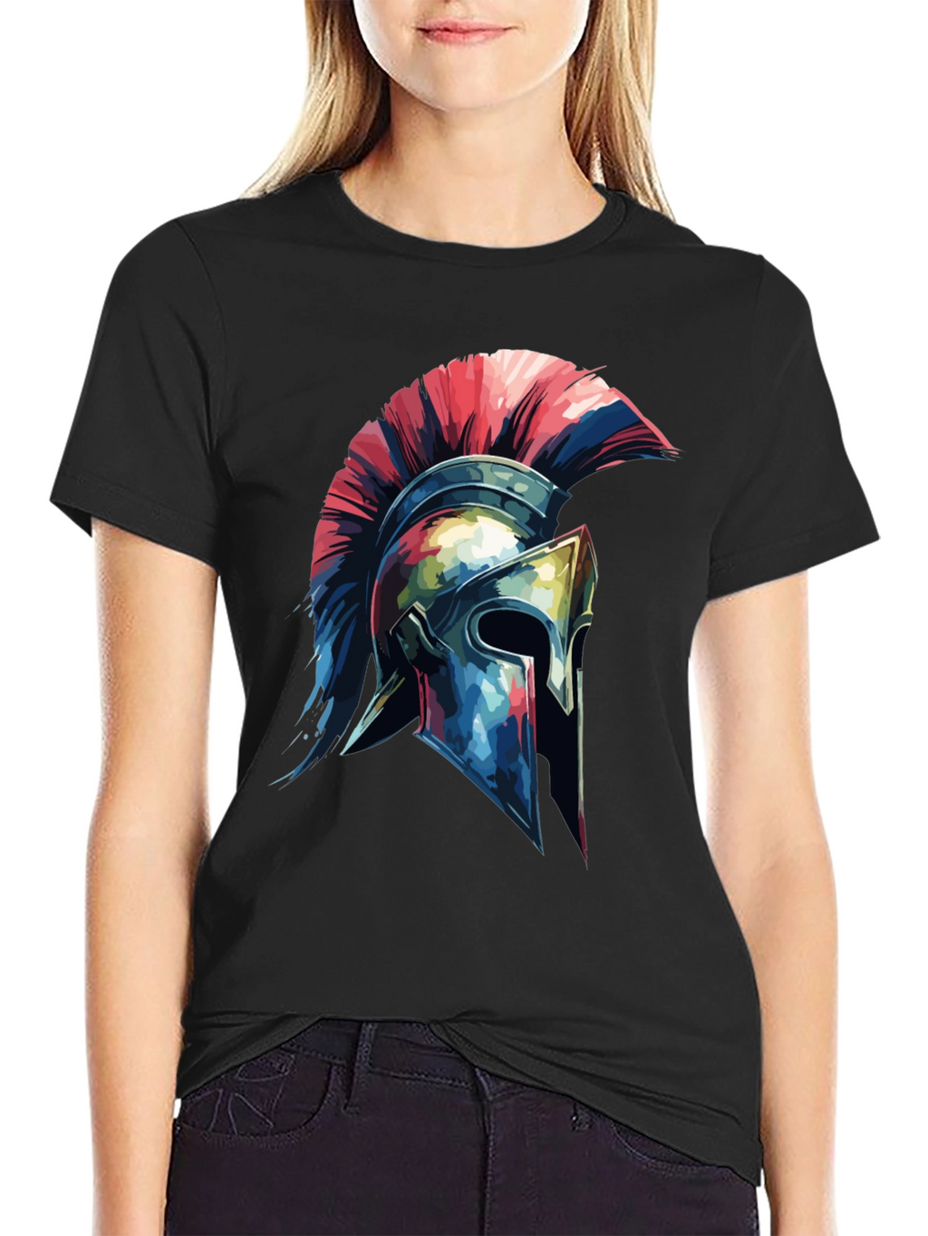 Spartan Helmet Graphic Tee - Black Cotton Blend