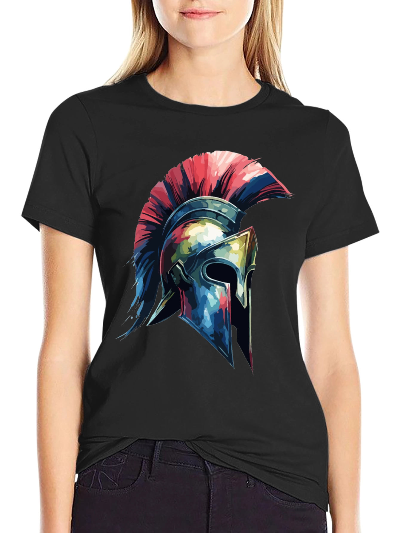 Spartan Helmet Graphic Tee - Black Cotton Blend