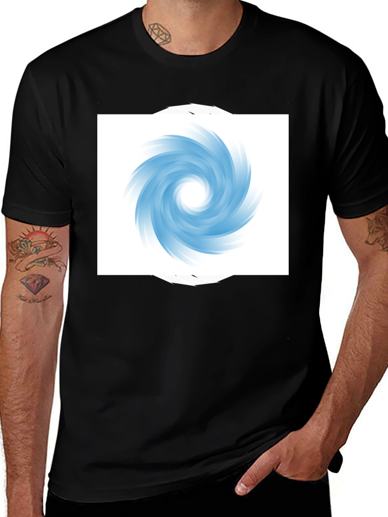 Black T-Shirt with Abstract Swirl Design