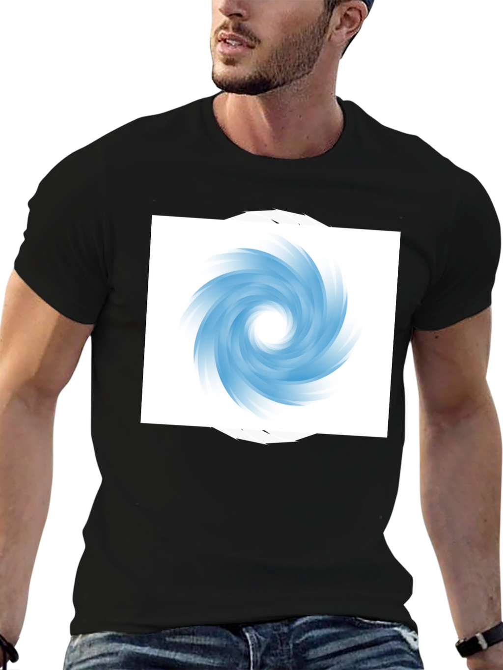 Black T-Shirt with Abstract Swirl Design