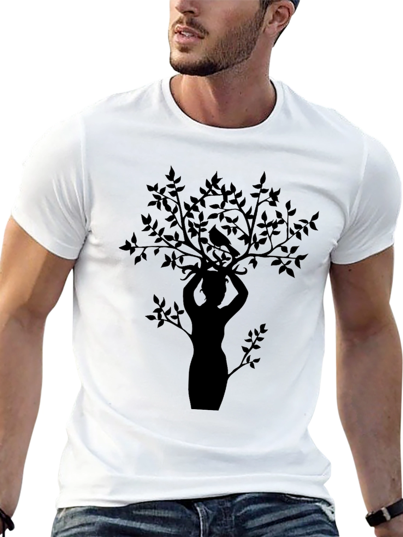 Nature Silhouette Graphic Tee - Black Cotton Blend