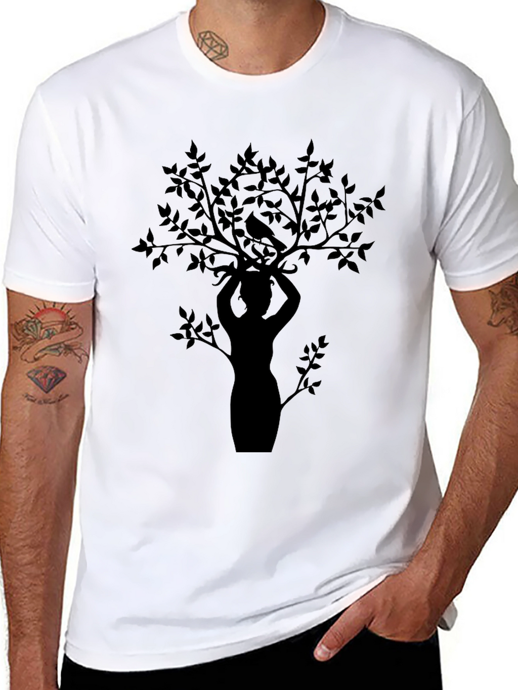 Nature Silhouette Graphic Tee - Black Cotton Blend