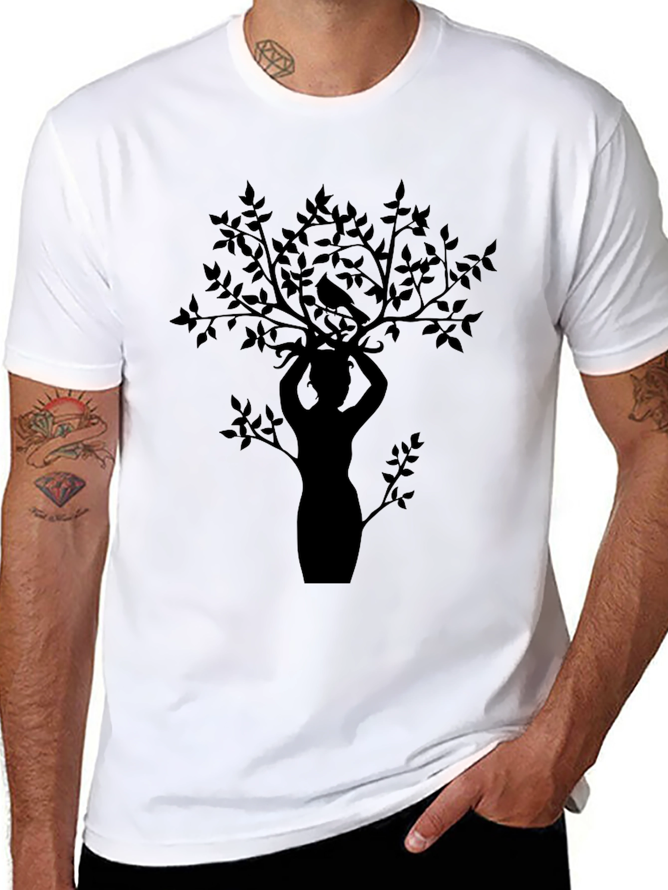 Nature Silhouette Graphic Tee - Black Cotton Blend