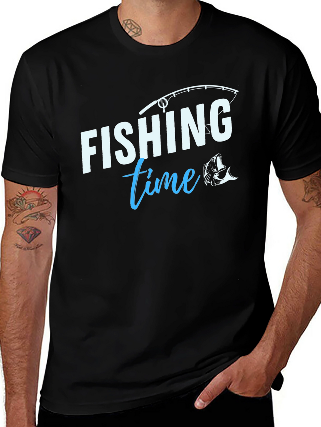 Fishing Time T-Shirt - Black Crew Neck Tee