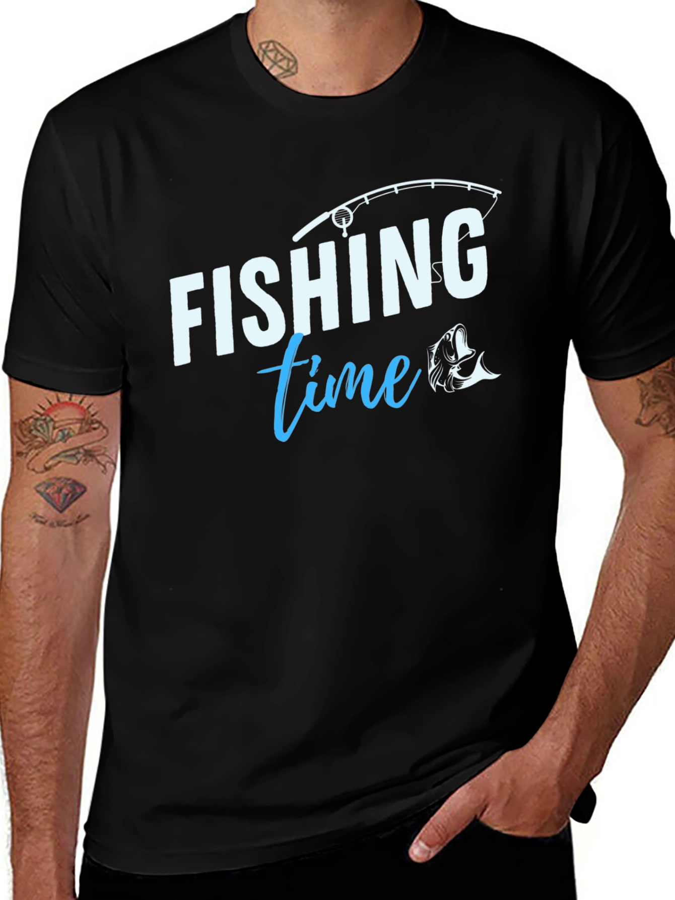 Fishing Time T-Shirt - Black Crew Neck Tee