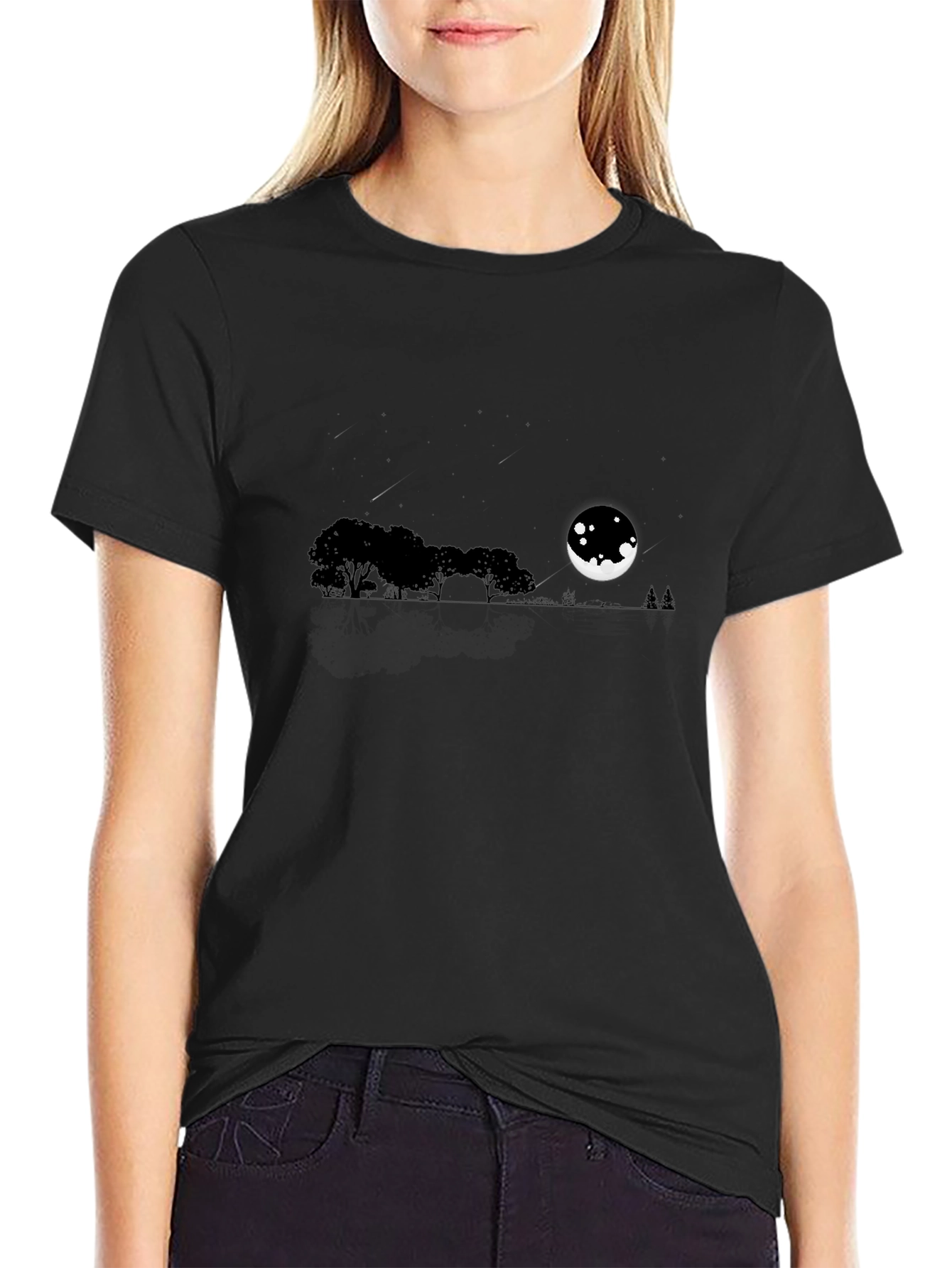 Mens Black Moonlit Landscape T-Shirt