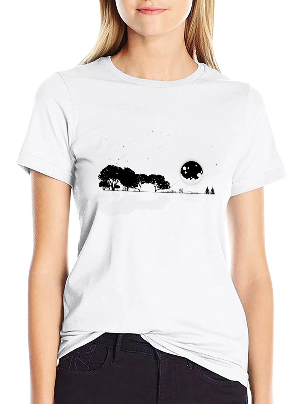 Mens Black Moonlit Landscape T-Shirt