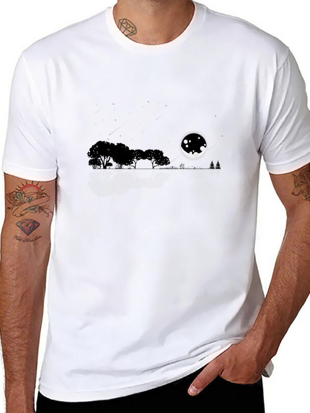 Mens Black Moonlit Landscape T-Shirt