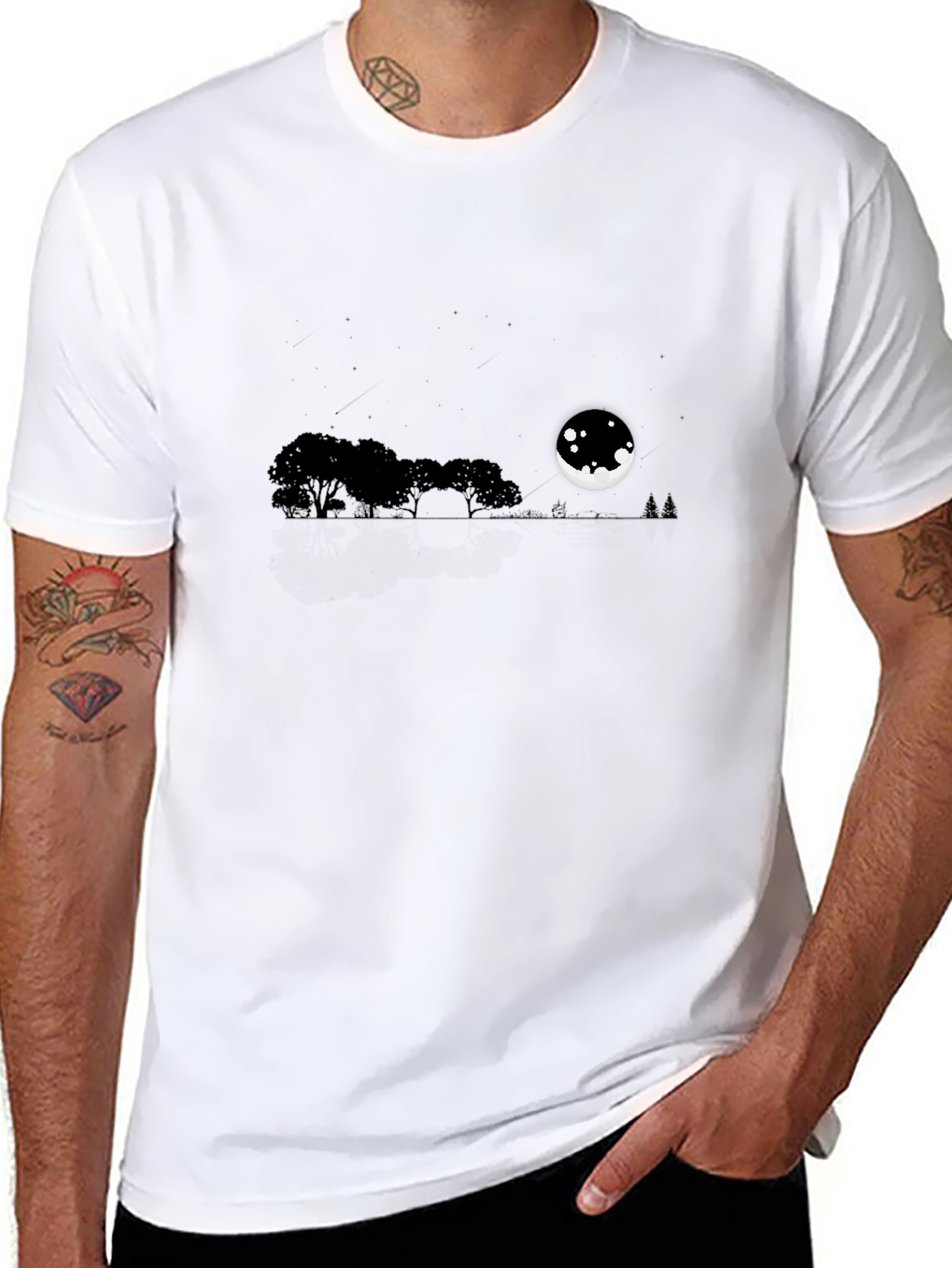Mens Black Moonlit Landscape T-Shirt