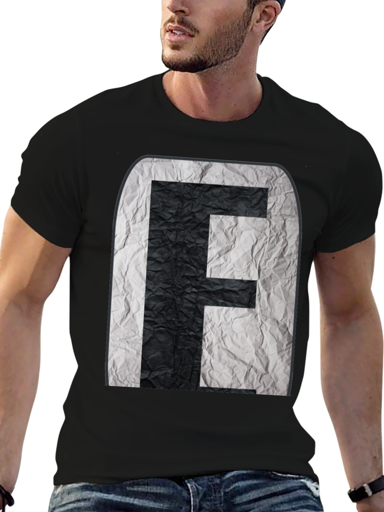 Abstract Initial F Graphic Black Tee