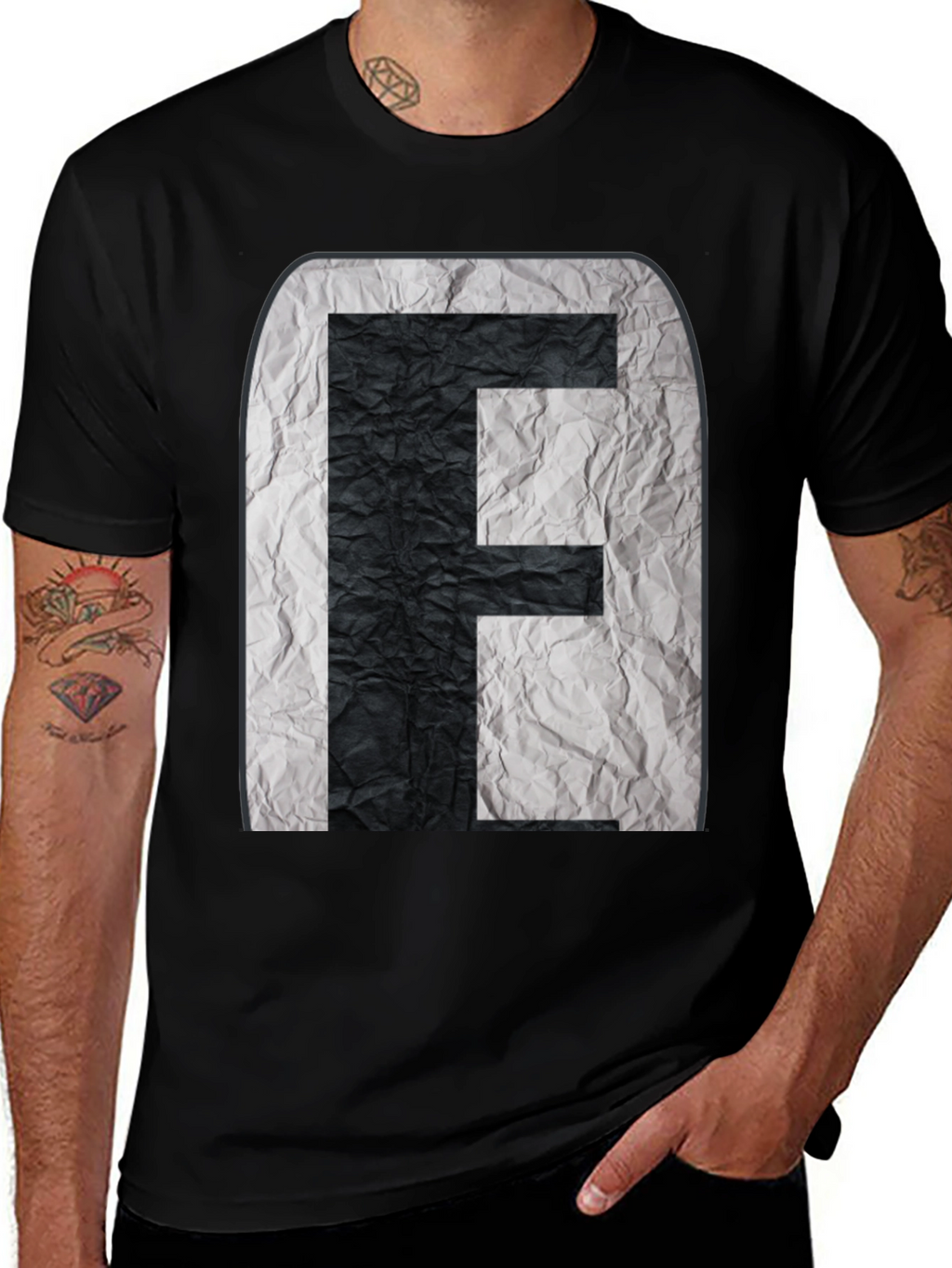 Abstract Initial F Graphic Black Tee