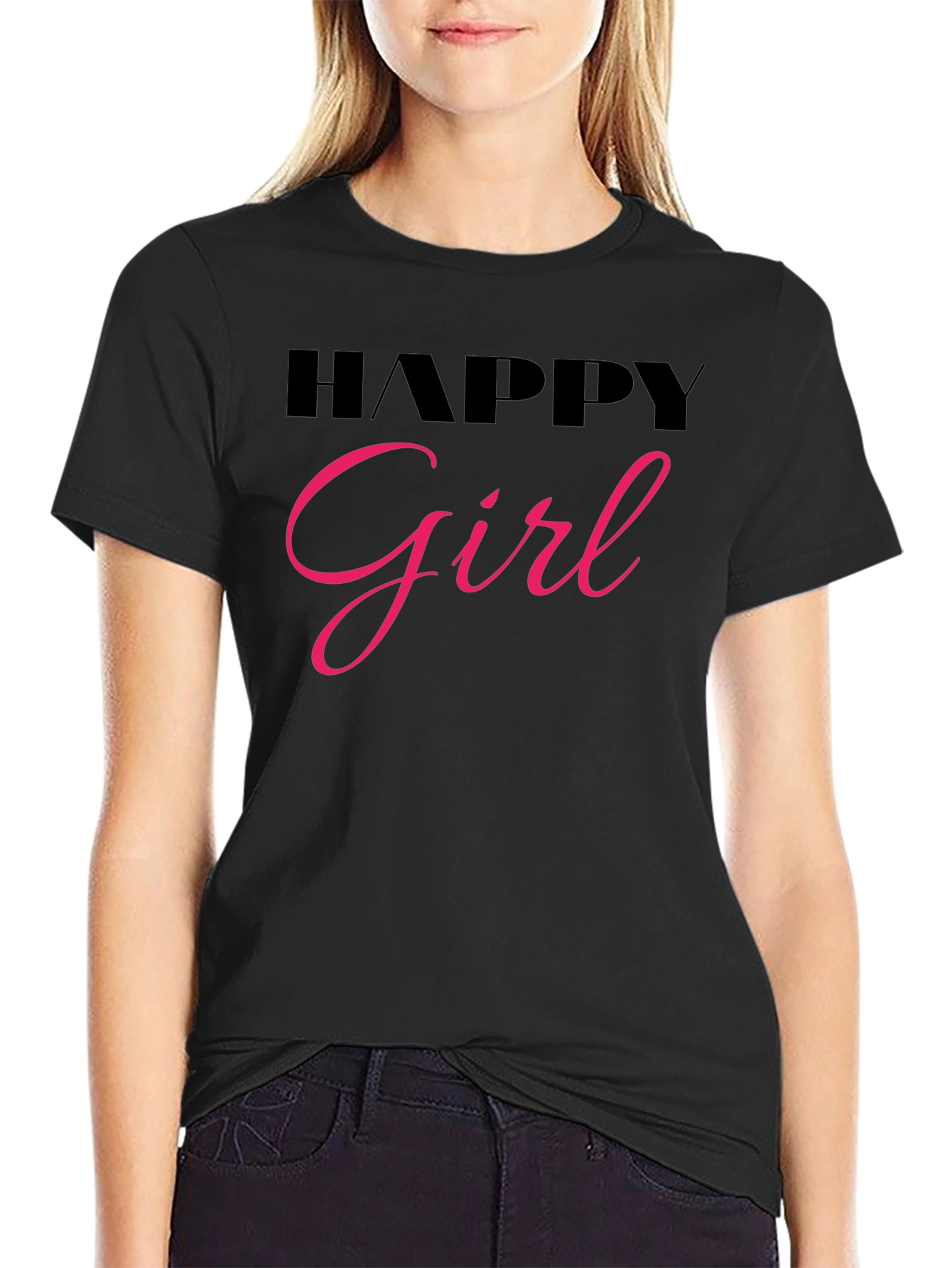 Happy Girl Black T-Shirt