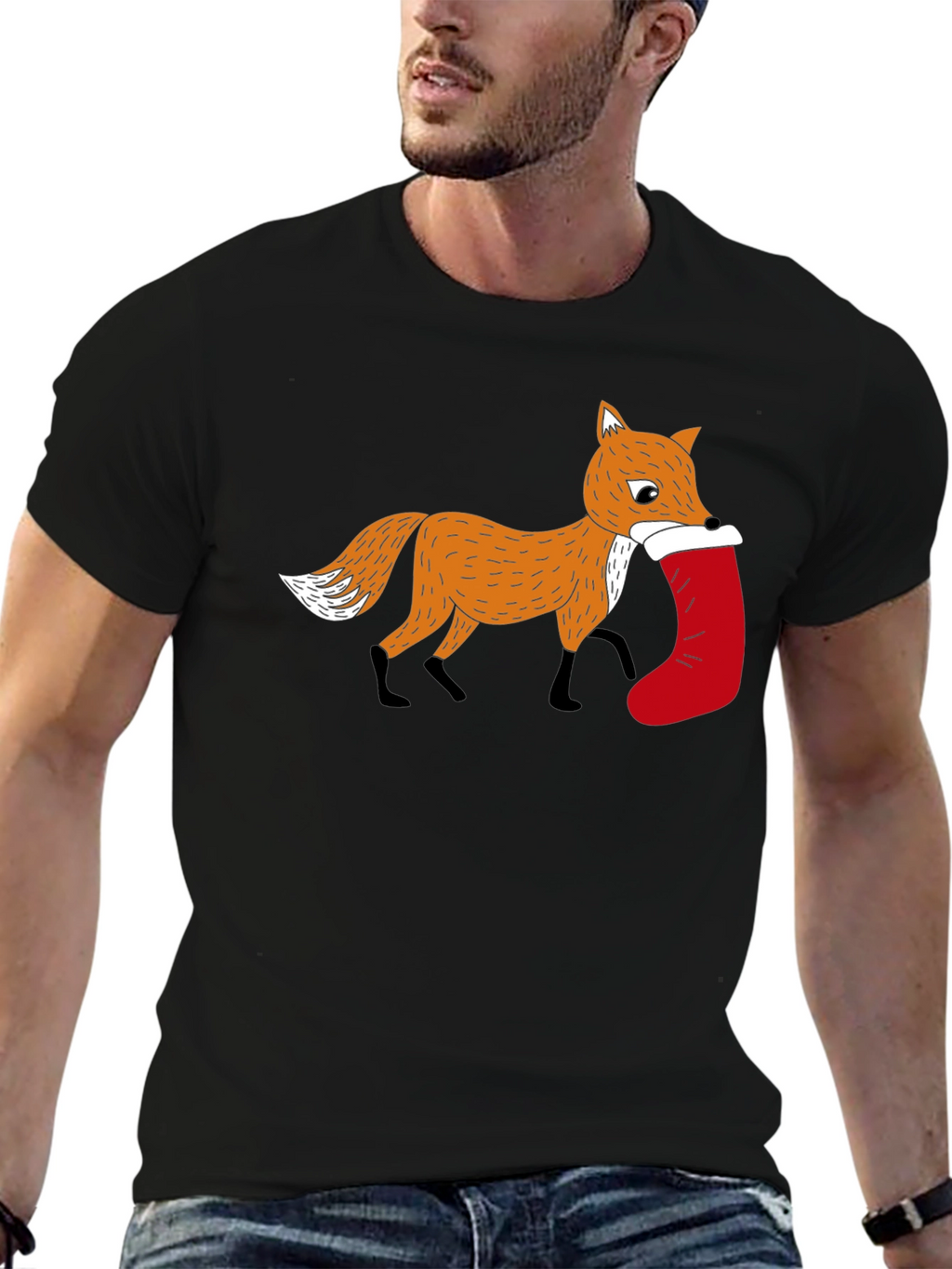 Fox with Stocking Graphic Tee - Holiday Style