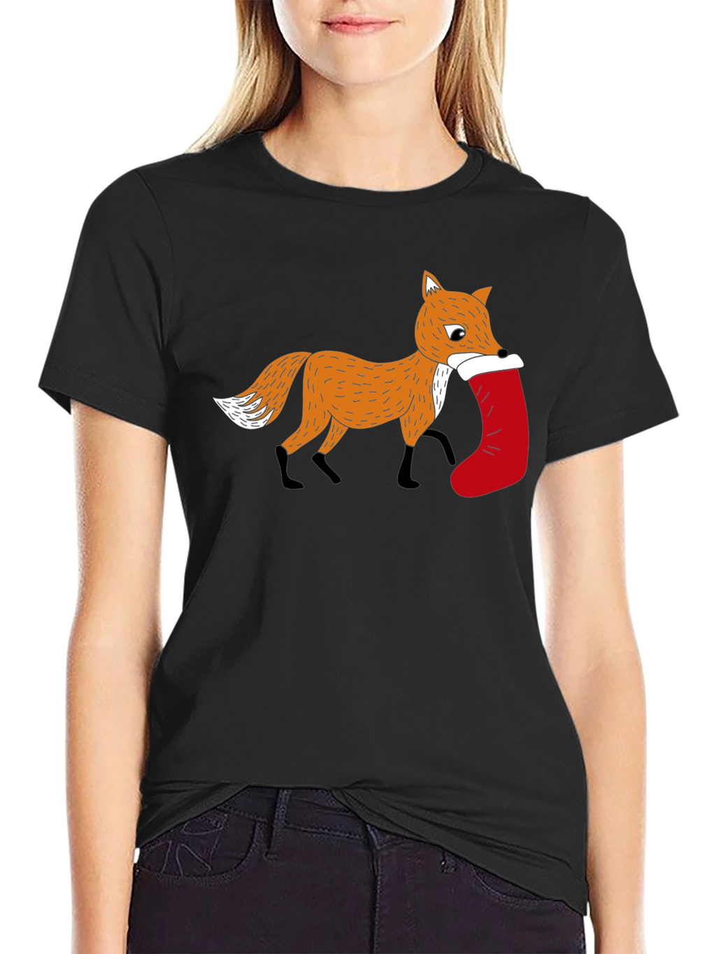 Fox with Stocking Graphic Tee - Holiday Style