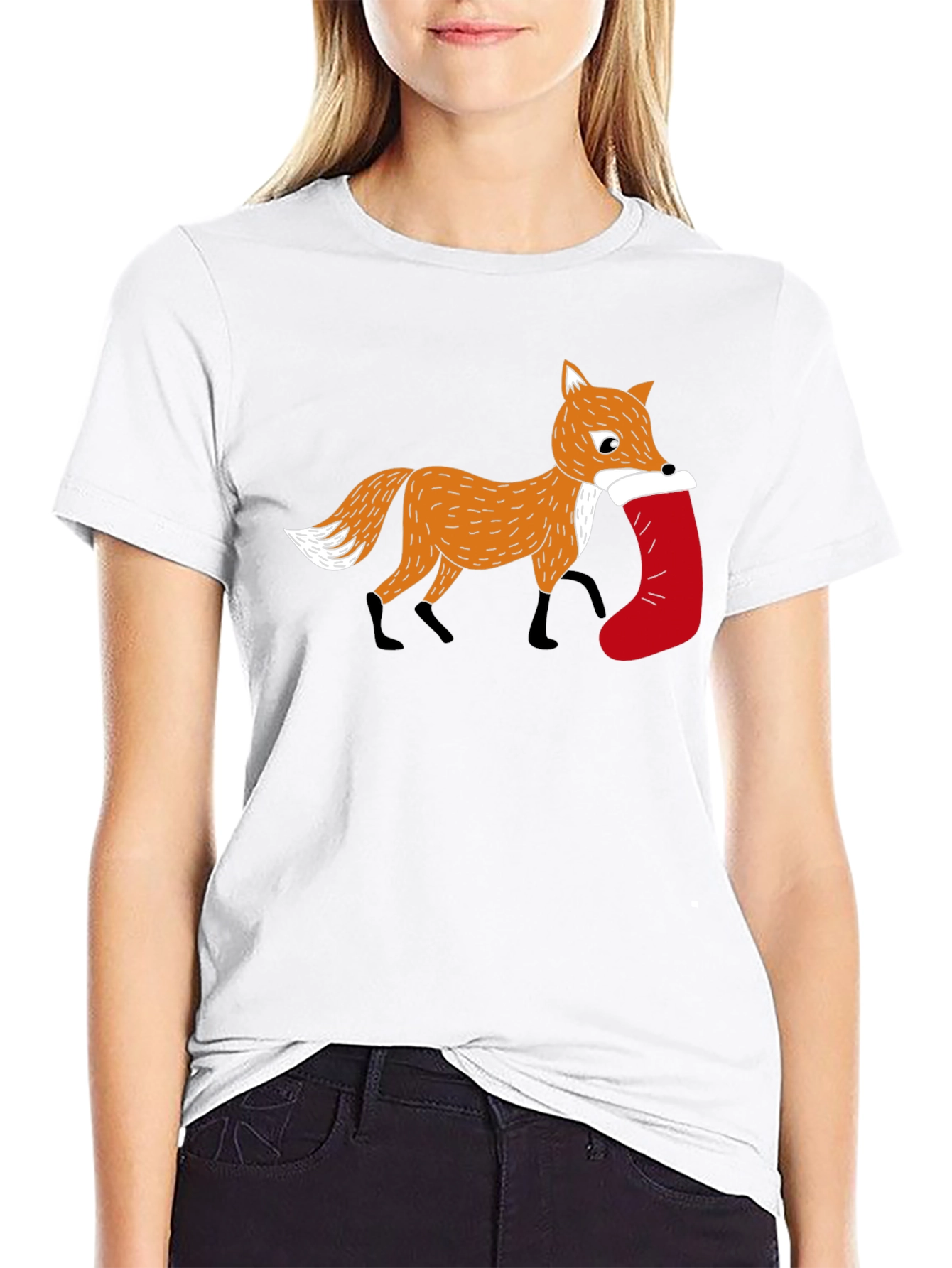 Fox with Stocking Graphic Tee - Holiday Style