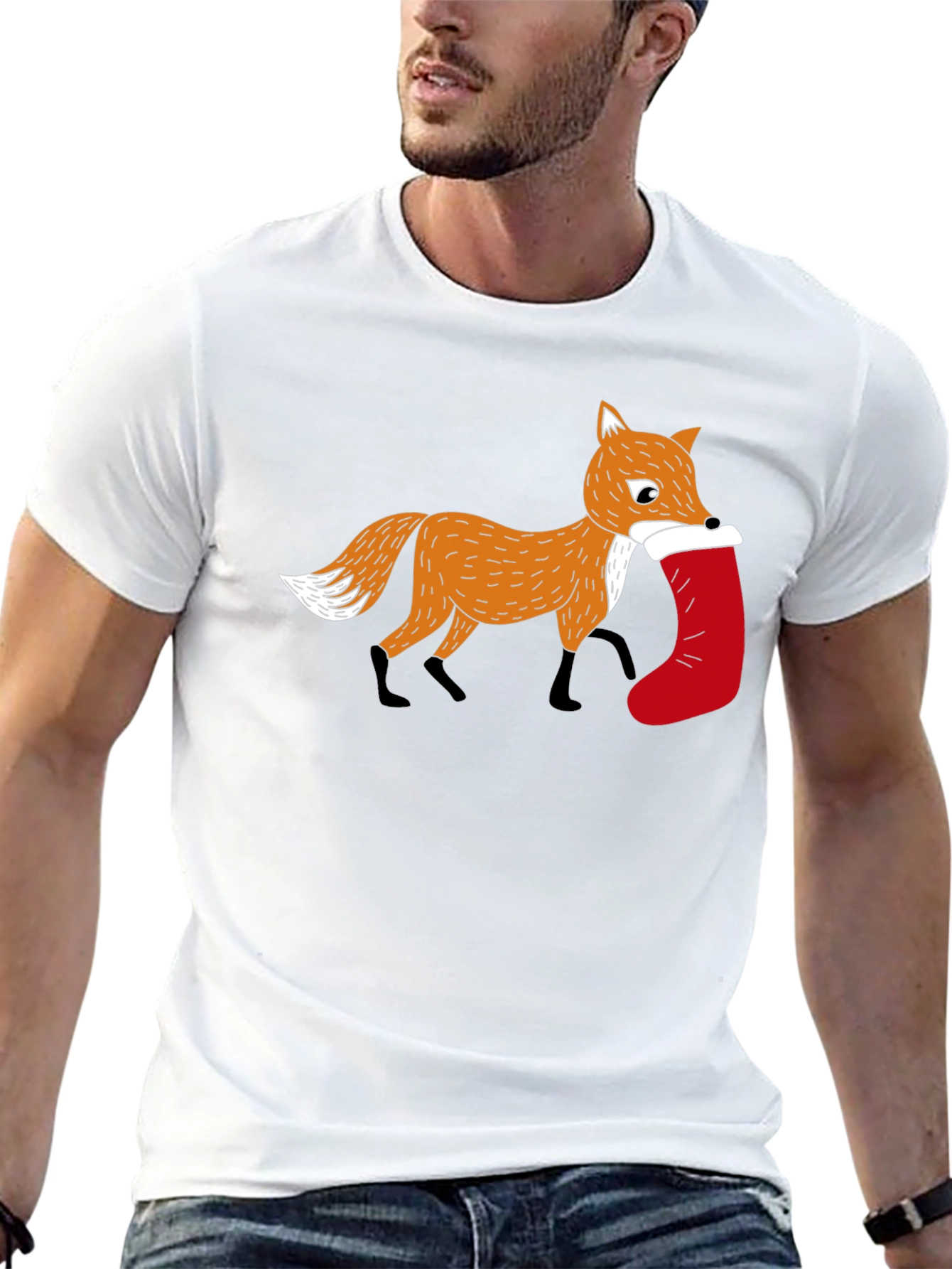 Fox with Stocking Graphic Tee - Holiday Style